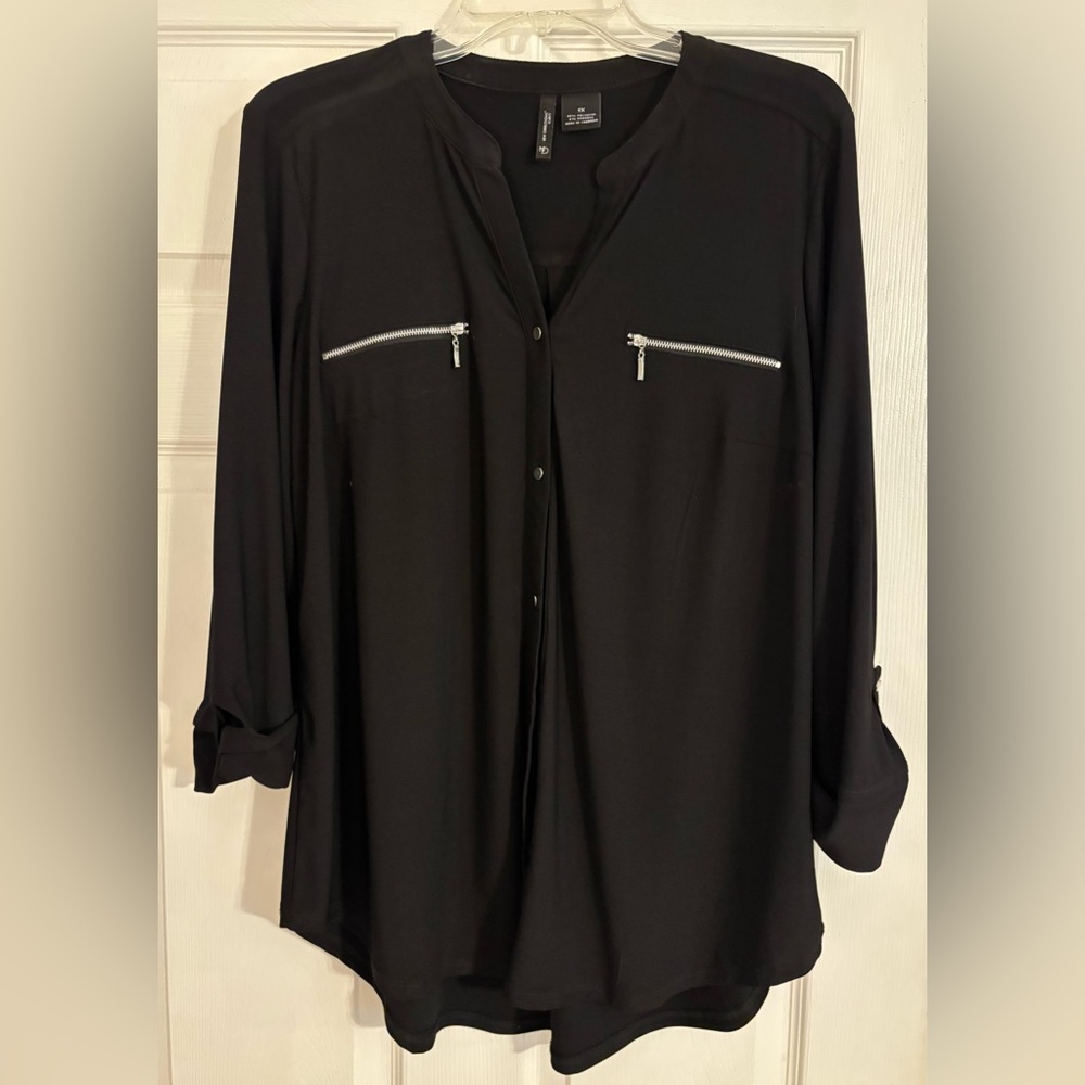 New Directions Black Blouse with Zippers